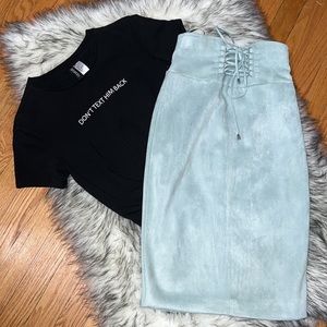 NWT Faux Suede High Waisted Seafoam Pencil Skirt, S